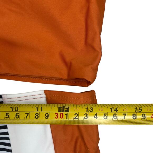 Shein Two Piece Bikini Set Orange Striped Bottoms Size Large L - EUC - Picture 4 of 5